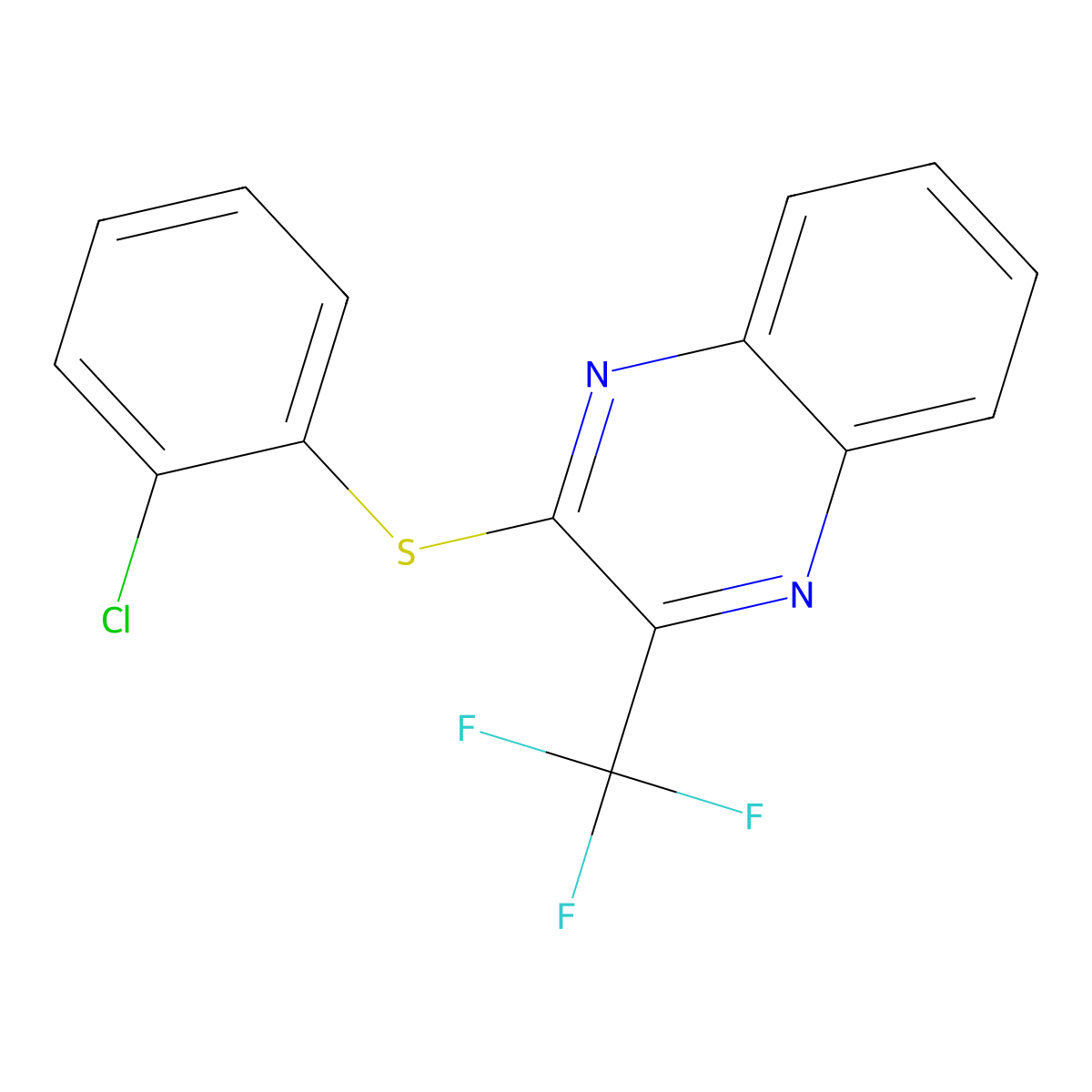 2-((2-Chlorophenyl)sulfanyl)-3-(trifluoromethyl)quinoxaline molecular structure, CAS 338773-65-2