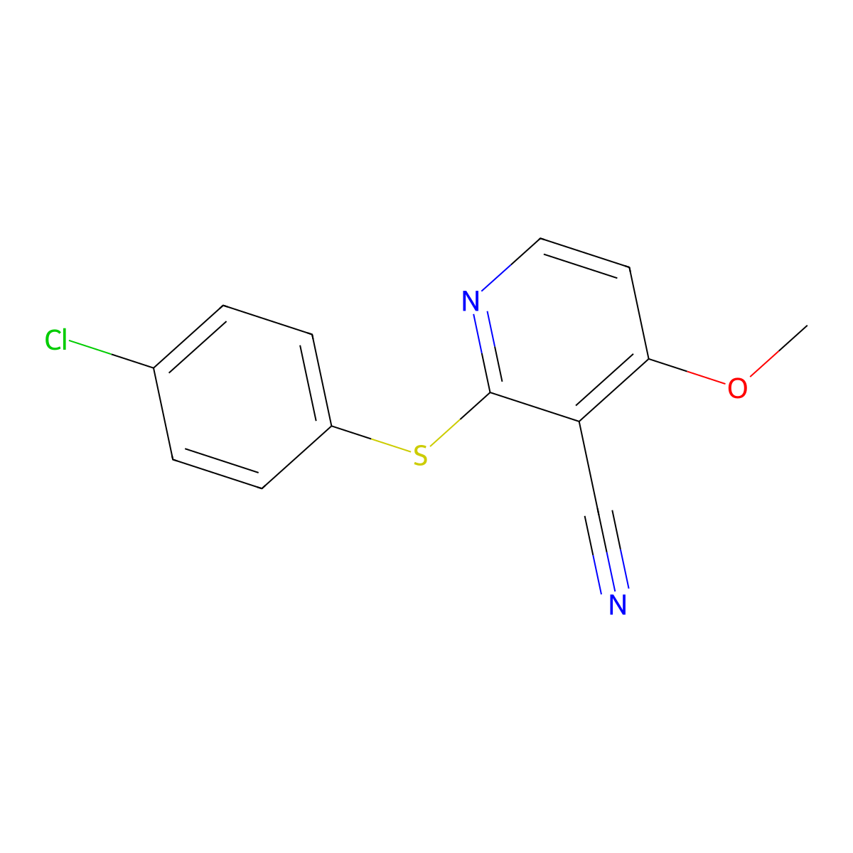 2-[(4-Chlorophenyl)sulfanyl]-4-methoxynicotinonitrile molecular structure, CAS 338773-69-6