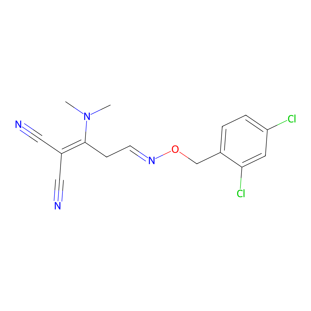 2-[(3E)-3-{[(2,4-dichlorophenyl)methoxy]imino}-1-(dimethylamino)propylidene]propanedinitrile molecular structure, CAS 338773-72-1