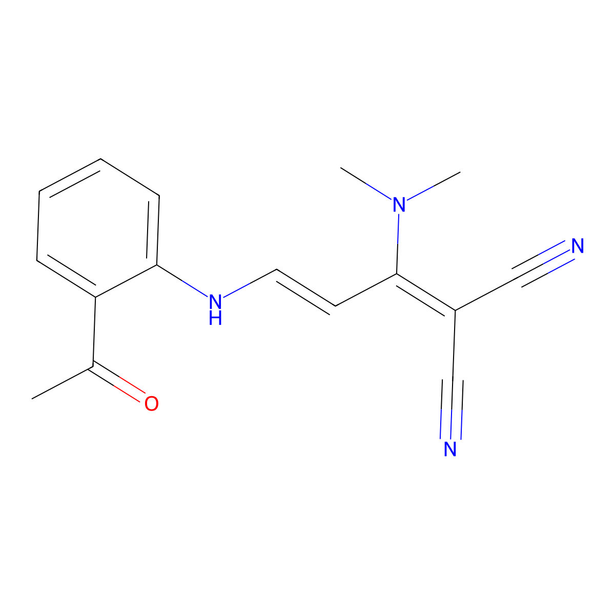 2-[(E)-3-(2-acetylanilino)-1-(dimethylamino)prop-2-enylidene]propanedinitrile molecular structure, CAS 338773-94-7