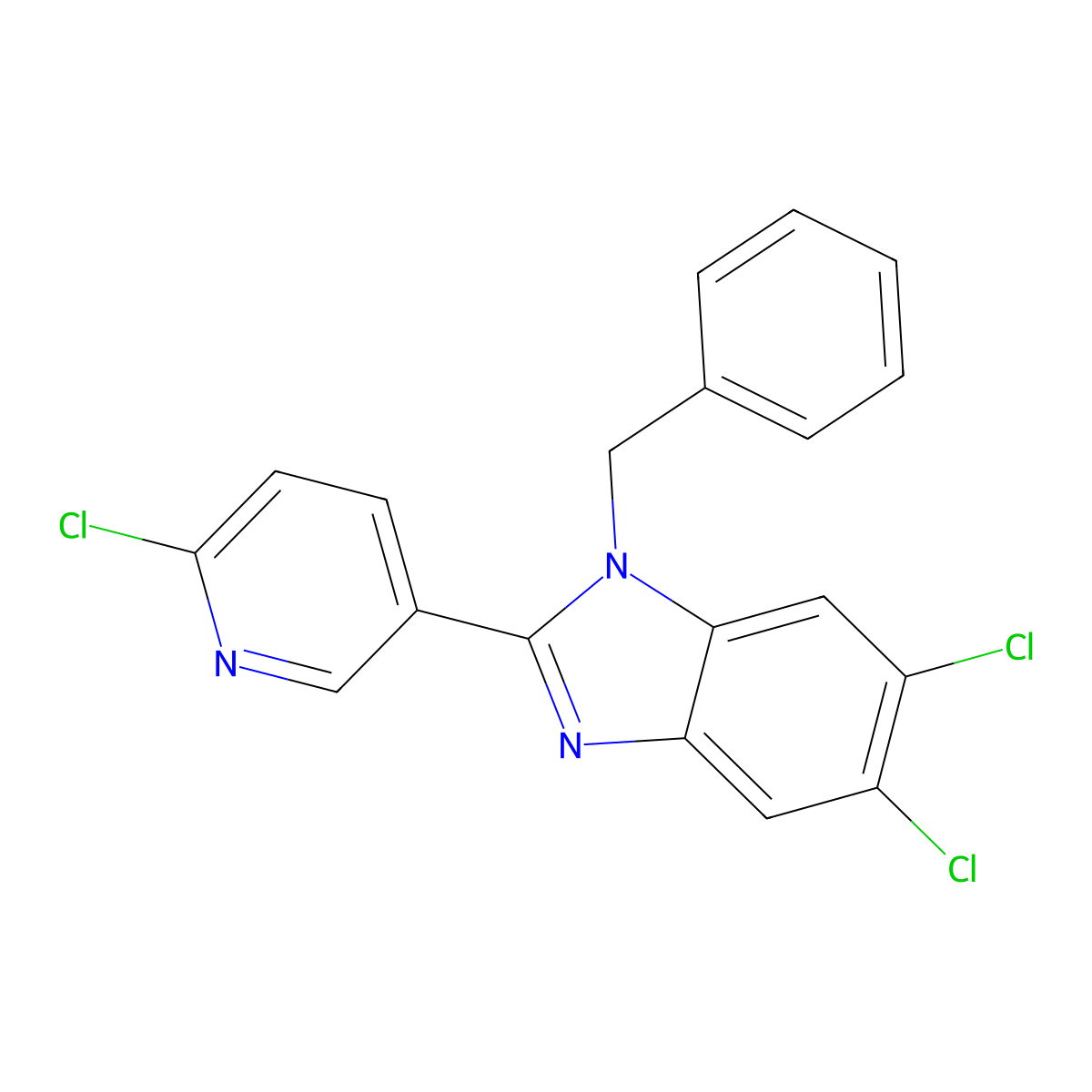 1-benzyl-5,6-dichloro-2-(6-chloro-3-pyridinyl)-1H-1,3-benzimidazole molecular structure, CAS 338773-99-2