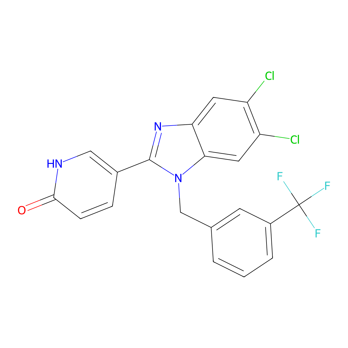 5-{5,6-dichloro-1-[3-(trifluoromethyl)benzyl]-1H-1,3-benzimidazol-2-yl}-2(1H)-pyridinone molecular structure, CAS 338774-01-9