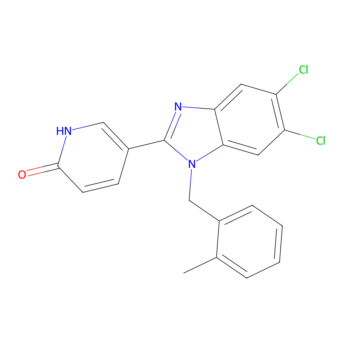5-[5,6-dichloro-1-(2-methylbenzyl)-1H-1,3-benzimidazol-2-yl]-2(1H)-pyridinone molecular structure, CAS 338774-03-1