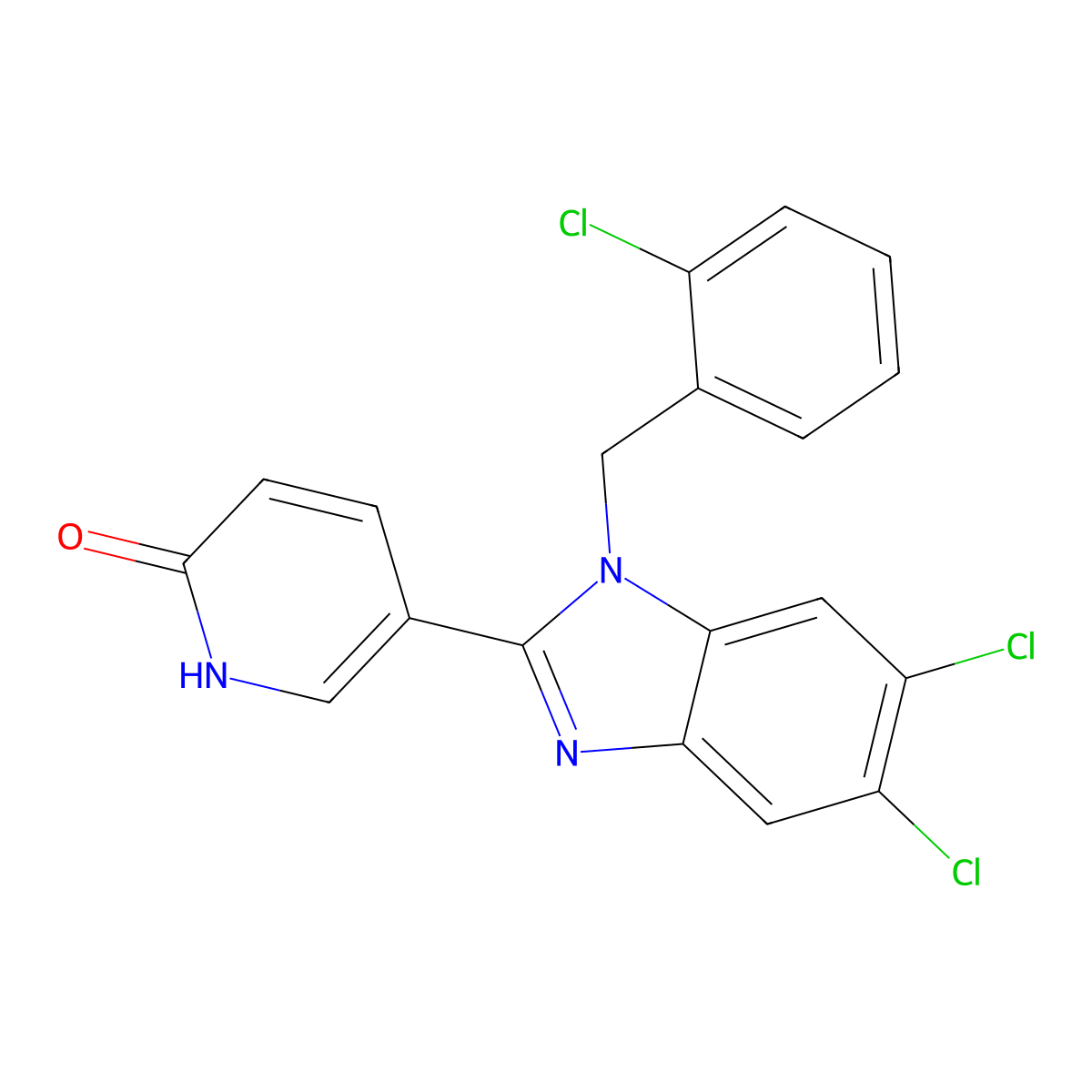 5-[5,6-dichloro-1-(2-chlorobenzyl)-1H-1,3-benzimidazol-2-yl]-2(1H)-pyridinone molecular structure, CAS 338774-04-2