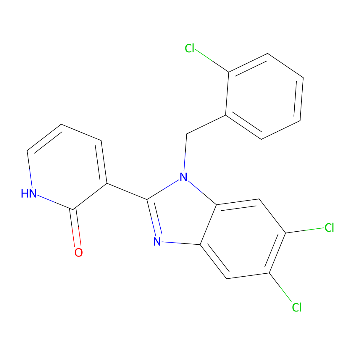 3-[5,6-dichloro-1-(2-chlorobenzyl)-1H-1,3-benzimidazol-2-yl]-2(1H)-pyridinone molecular structure, CAS 338774-08-6