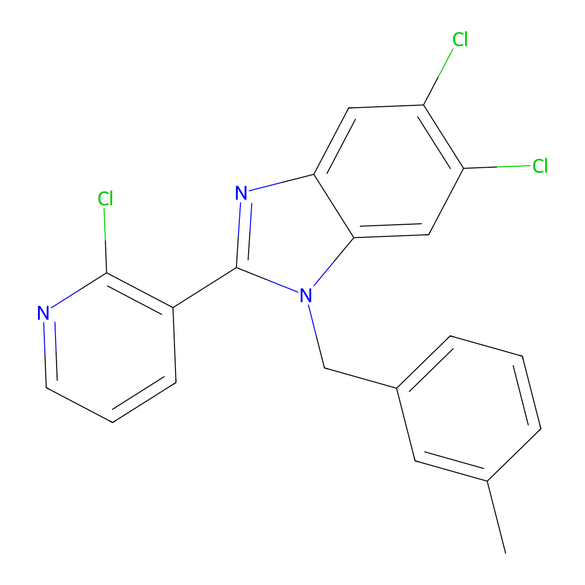 5,6-dichloro-2-(2-chloro-3-pyridinyl)-1-(3-methylbenzyl)-1H-1,3-benzimidazole molecular structure, CAS 338774-10-0