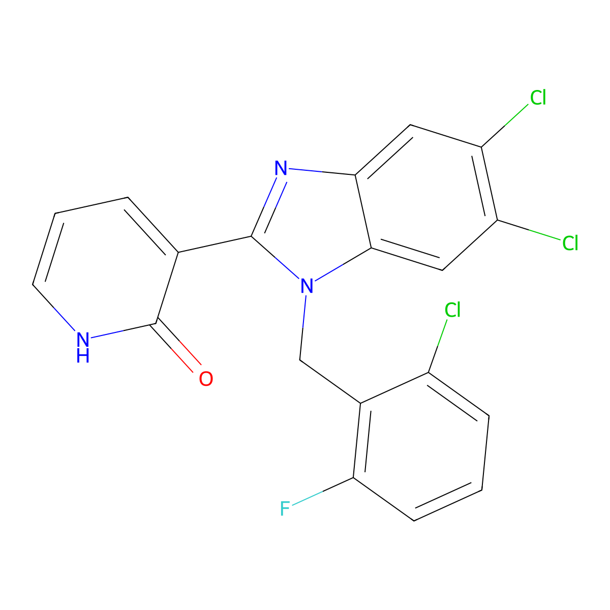 3-[5,6-dichloro-1-(2-chloro-6-fluorobenzyl)-1H-1,3-benzimidazol-2-yl]-2(1H)-pyridinone molecular structure, CAS 338774-13-3