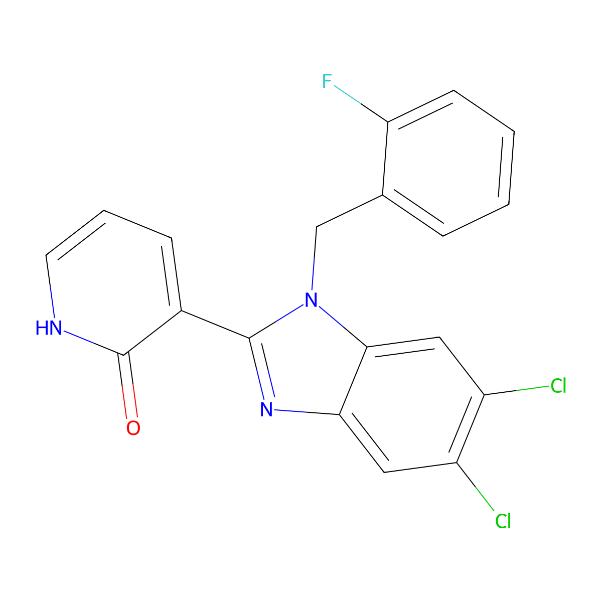 3-[5,6-dichloro-1-(2-fluorobenzyl)-1H-1,3-benzimidazol-2-yl]-2(1H)-pyridinone molecular structure, CAS 338774-20-2