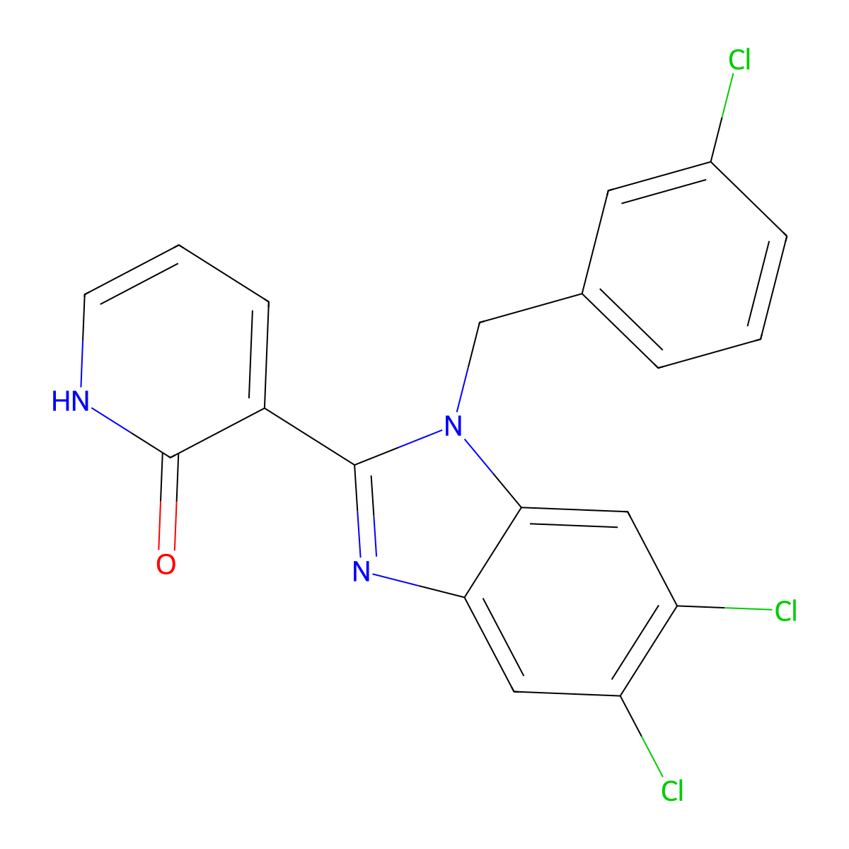 3-[5,6-dichloro-1-(3-chlorobenzyl)-1H-1,3-benzimidazol-2-yl]-2(1H)-pyridinone molecular structure, CAS 338774-22-4