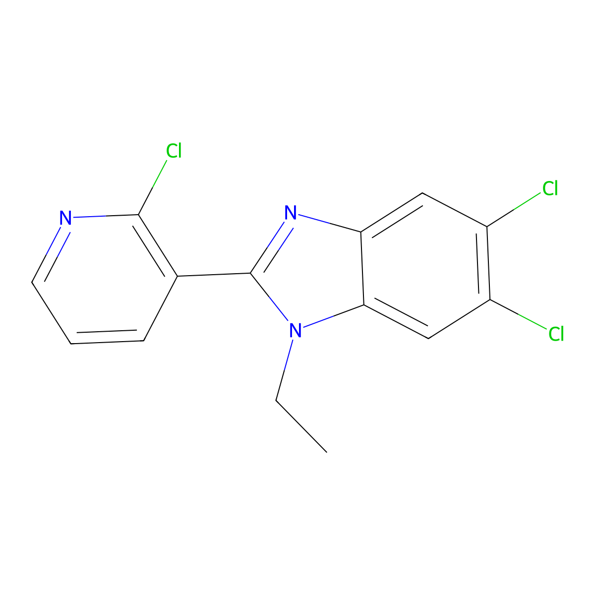 5,6-dichloro-2-(2-chloro-3-pyridinyl)-1-ethyl-1H-1,3-benzimidazole molecular structure, CAS 338774-24-6