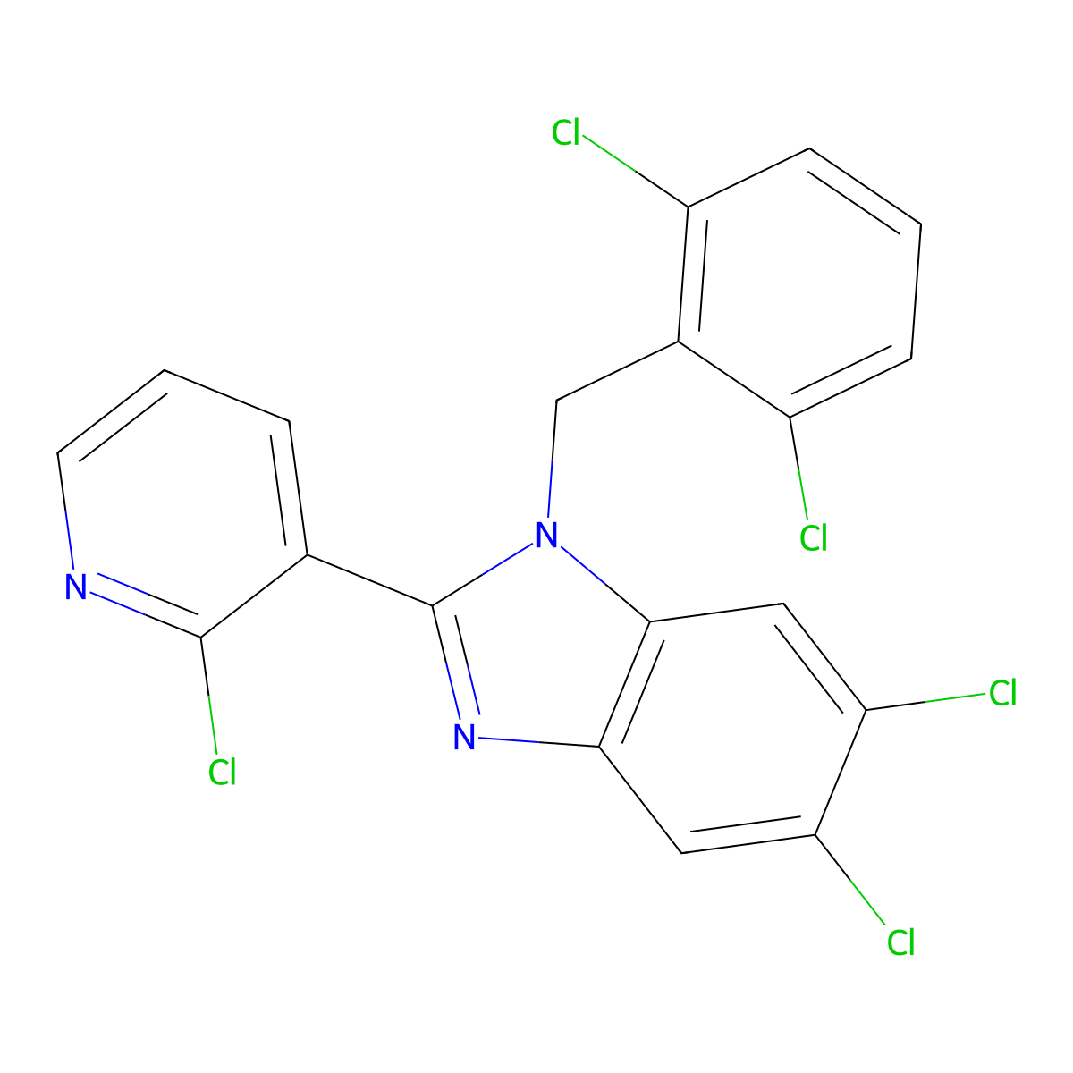 5,6-dichloro-2-(2-chloro-3-pyridinyl)-1-(2,6-dichlorobenzyl)-1H-1,3-benzimidazole molecular structure, CAS 338774-26-8