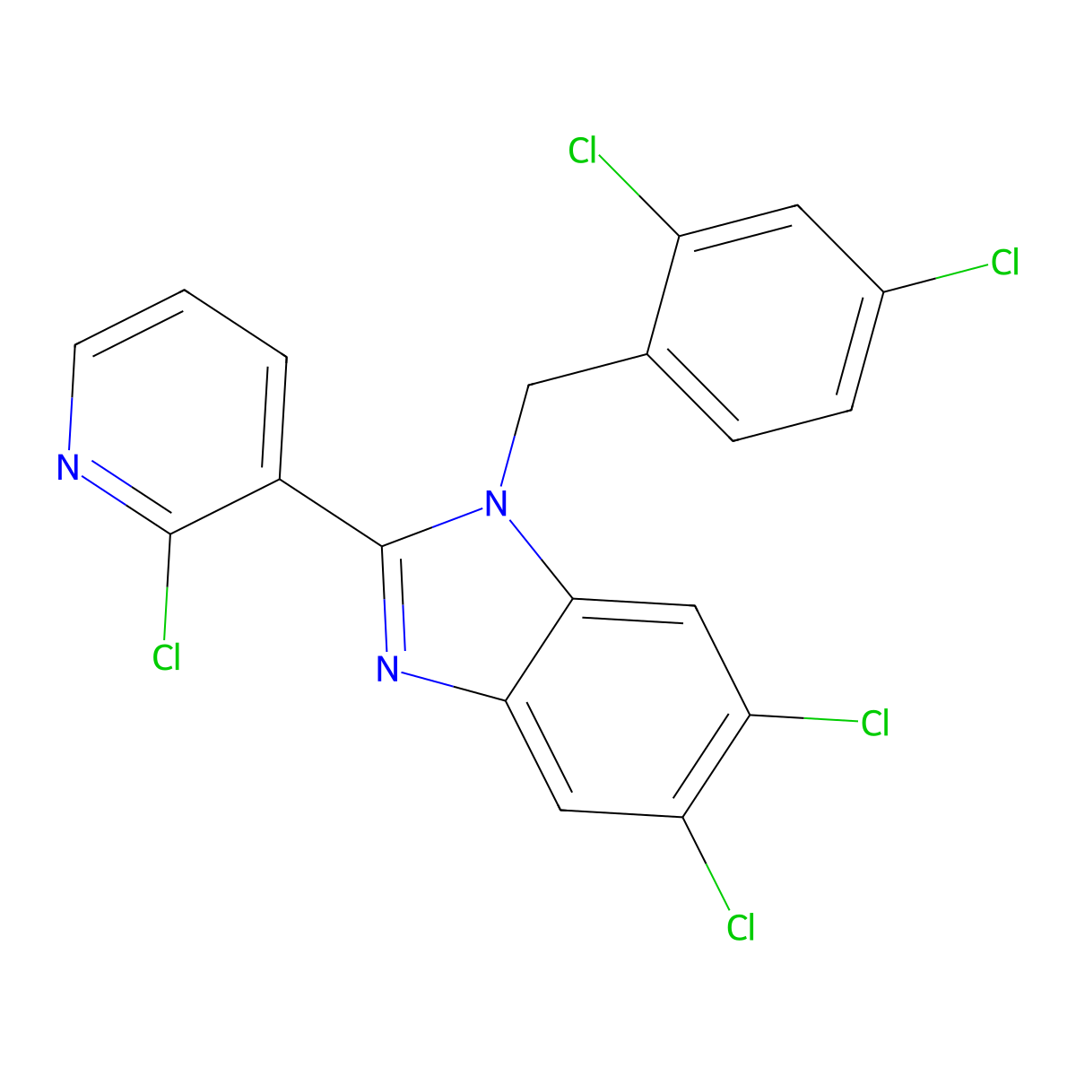 5,6-dichloro-2-(2-chloro-3-pyridinyl)-1-(2,4-dichlorobenzyl)-1H-1,3-benzimidazole molecular structure, CAS 338774-27-9