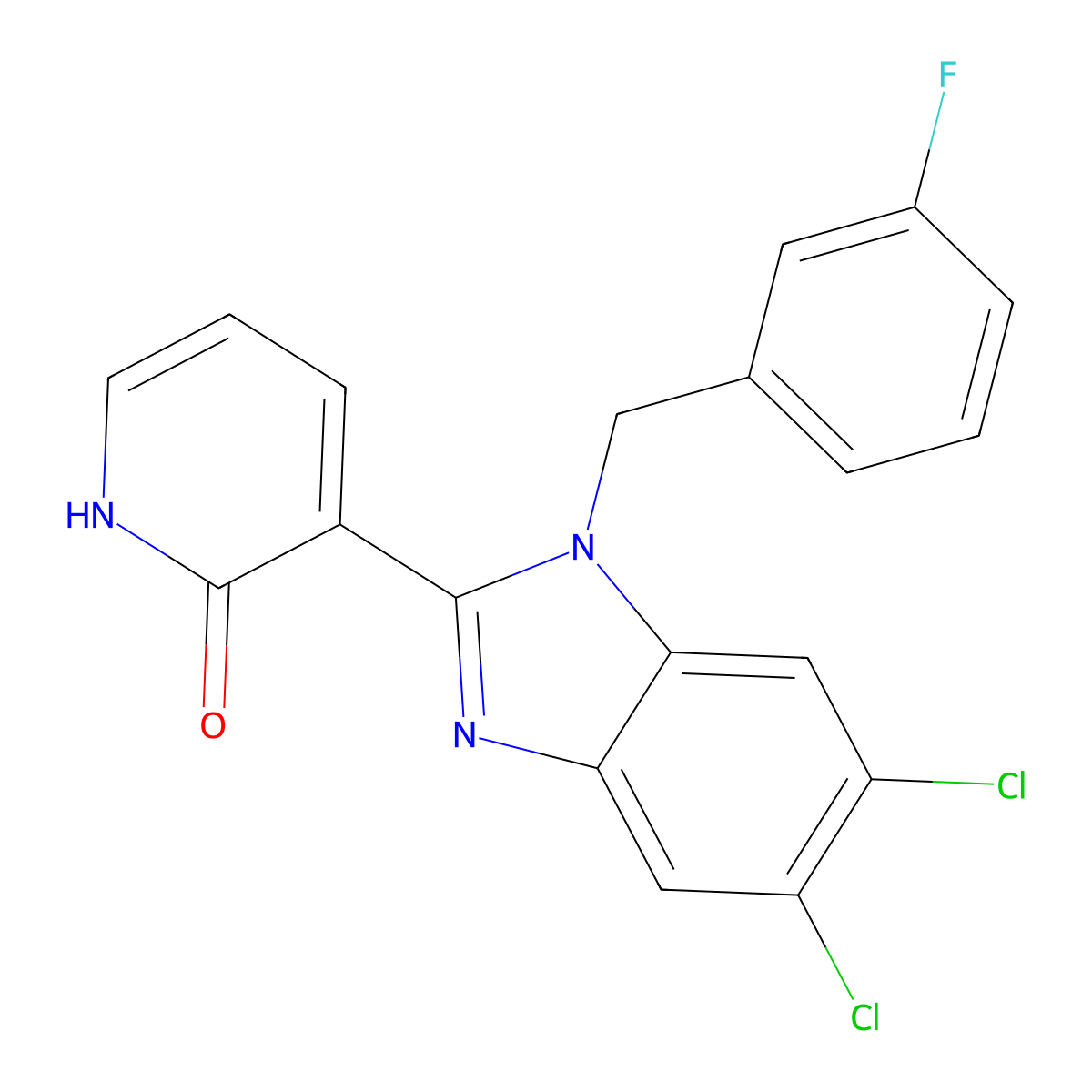 3-[5,6-dichloro-1-(3-fluorobenzyl)-1H-1,3-benzimidazol-2-yl]-2(1H)-pyridinone molecular structure, CAS 338774-28-0