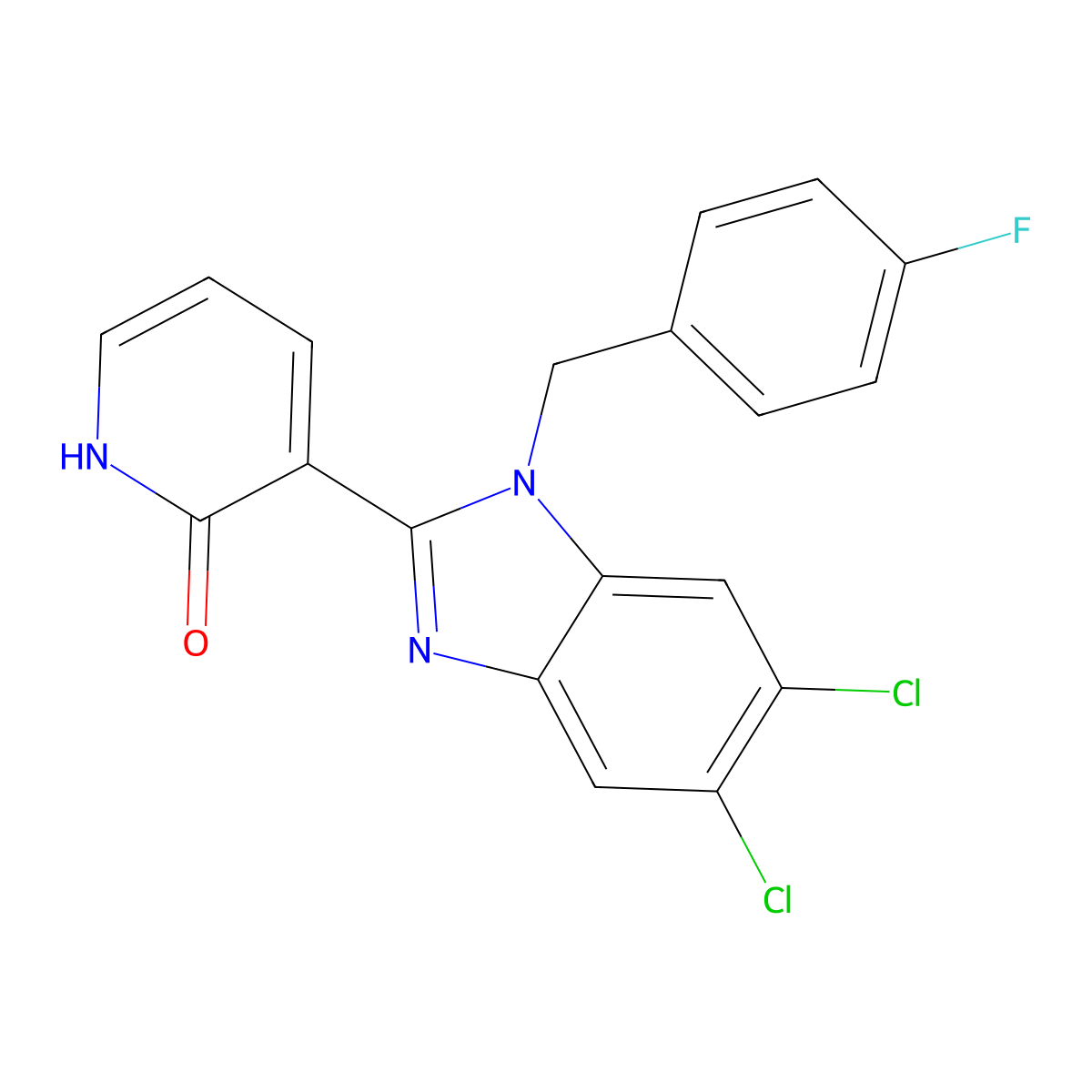 3-[5,6-dichloro-1-(4-fluorobenzyl)-1H-1,3-benzimidazol-2-yl]-2(1H)-pyridinone molecular structure, CAS 338774-29-1