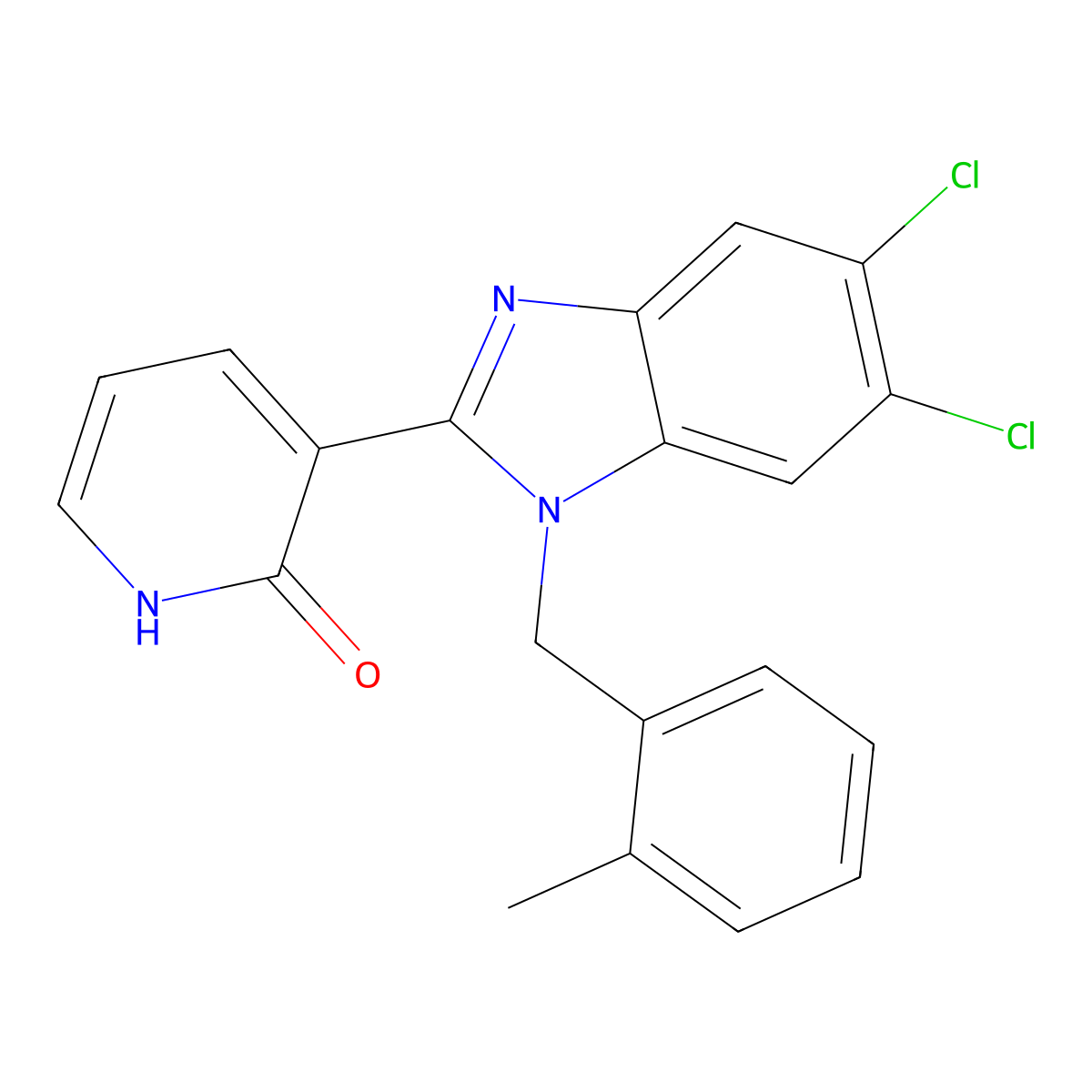 3-[5,6-dichloro-1-(2-methylbenzyl)-1H-1,3-benzimidazol-2-yl]-2(1H)-pyridinone molecular structure, CAS 338774-31-5
