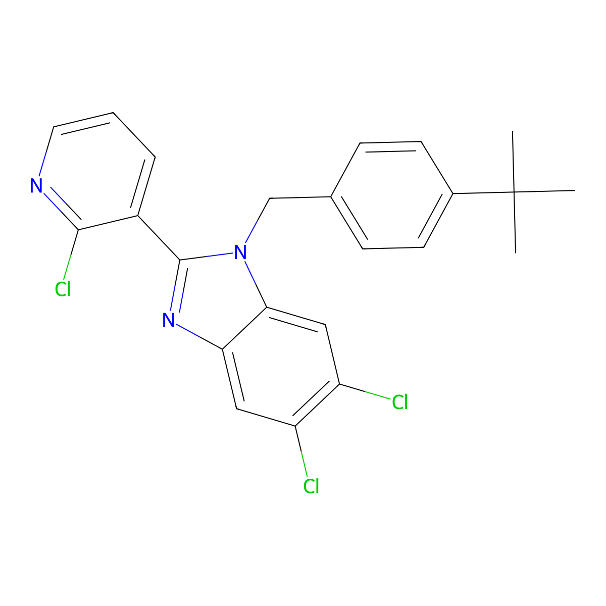 1-[4-(tert-butyl)benzyl]-5,6-dichloro-2-(2-chloro-3-pyridinyl)-1H-1,3-benzimidazole molecular structure, CAS 338774-32-6