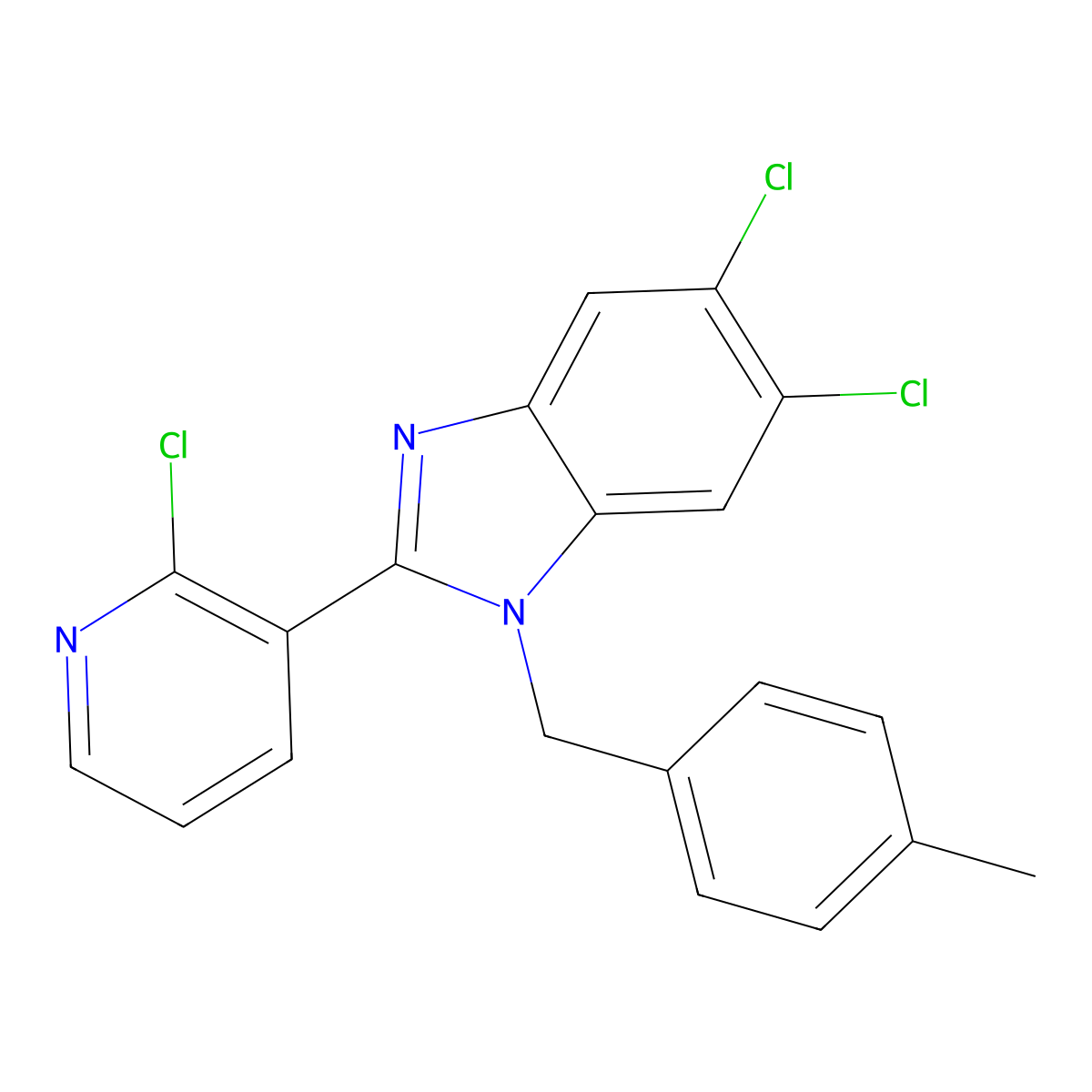 5,6-dichloro-2-(2-chloro-3-pyridinyl)-1-(4-methylbenzyl)-1H-1,3-benzimidazole molecular structure, CAS 338774-33-7