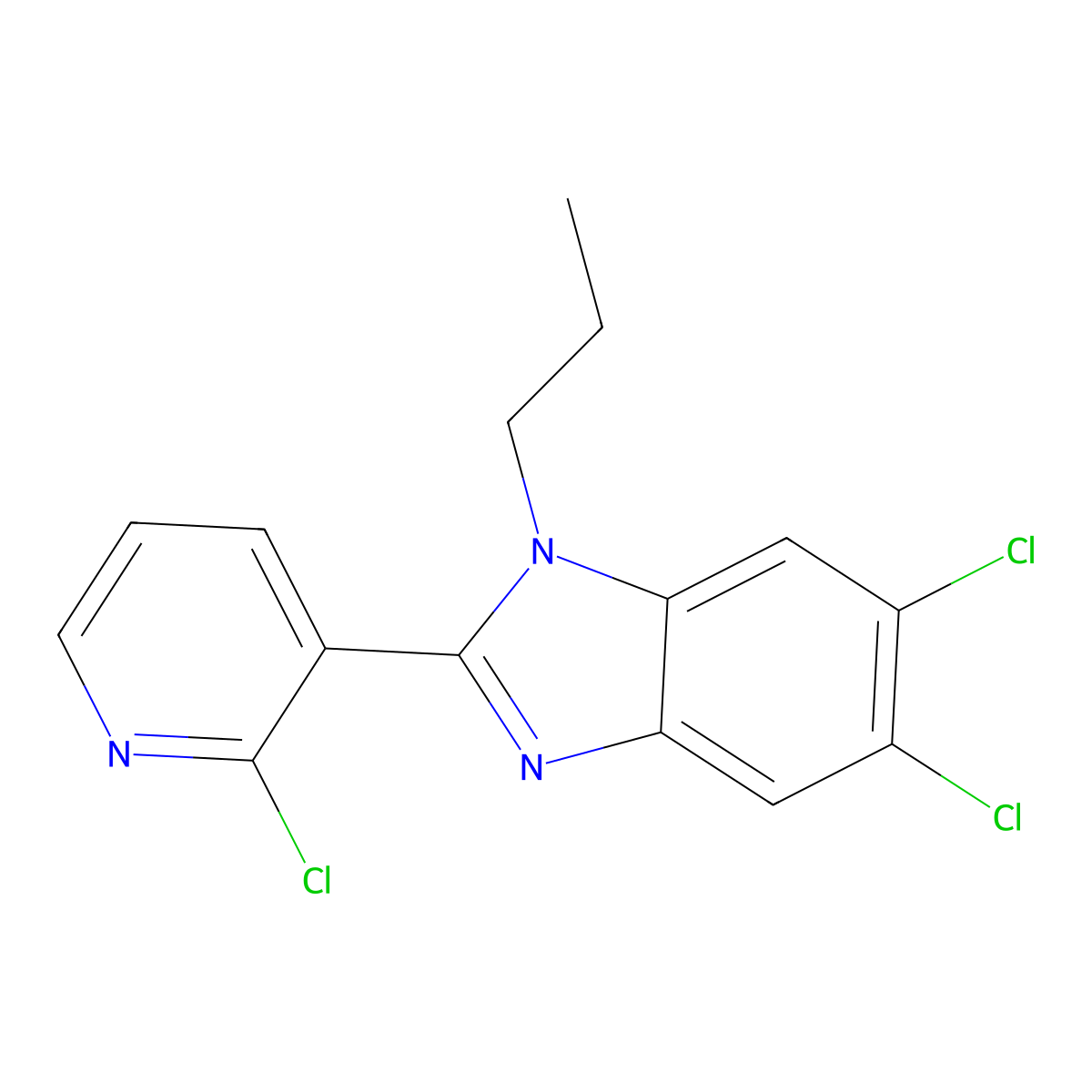 5,6-dichloro-2-(2-chloro-3-pyridinyl)-1-propyl-1H-1,3-benzimidazole molecular structure, CAS 338774-34-8