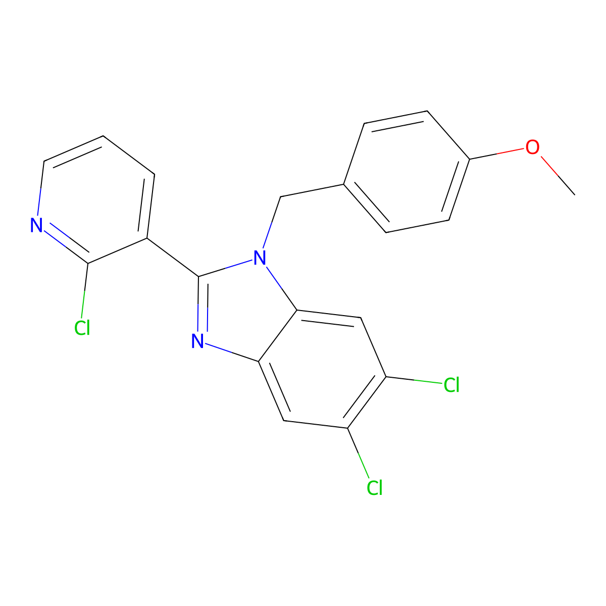 5,6-dichloro-2-(2-chloro-3-pyridinyl)-1-(4-methoxybenzyl)-1H-1,3-benzimidazole molecular structure, CAS 338774-36-0