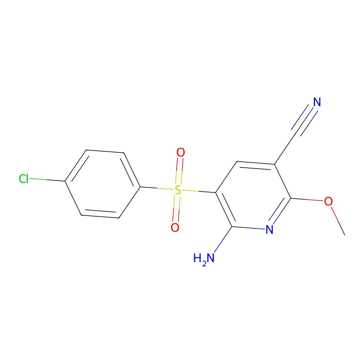 6-Amino-5-((4-chlorophenyl)sulfonyl)-2-methoxynicotinonitrile molecular structure, CAS 338774-43-9