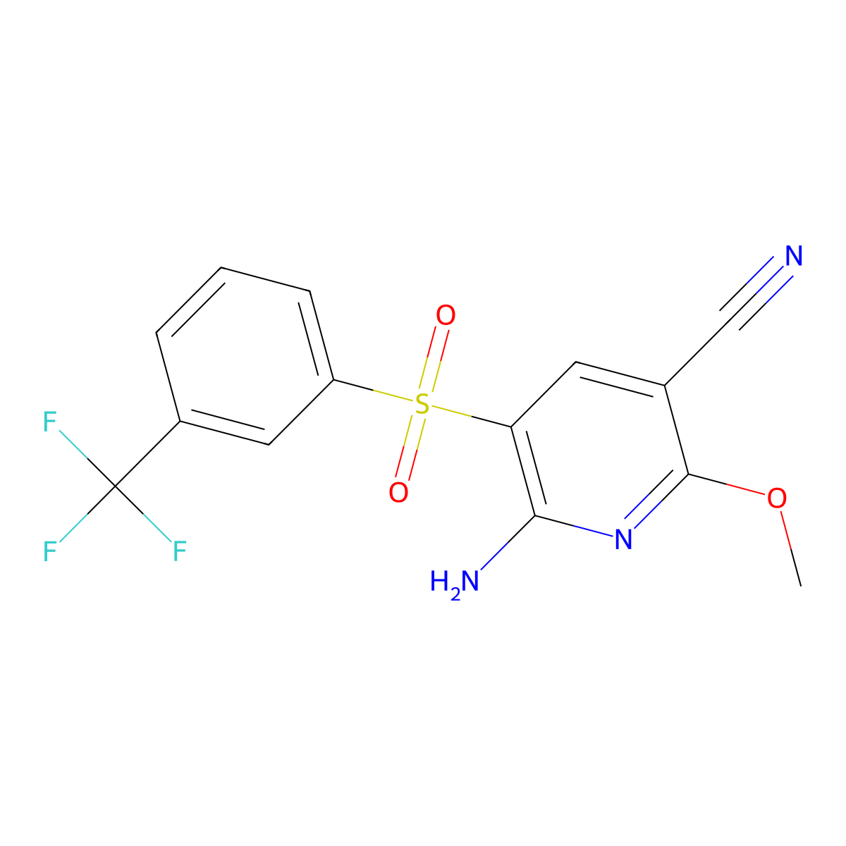 6-Amino-2-methoxy-5-{[3-(trifluoromethyl)phenyl]sulfonyl}nicotinonitrile molecular structure, CAS 338774-45-1