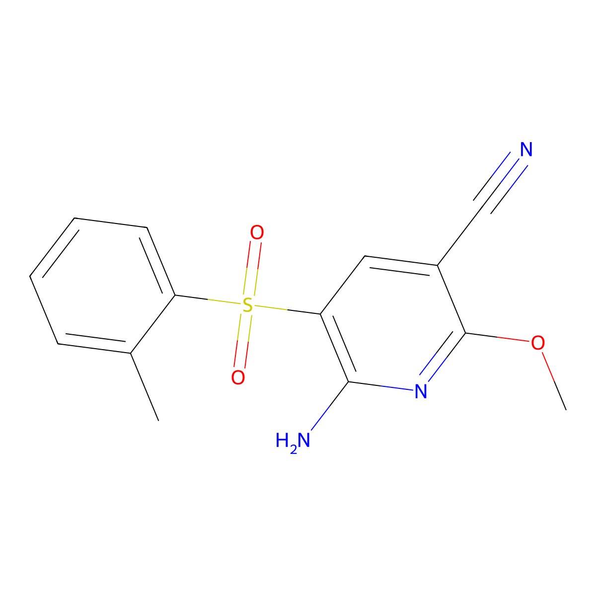6-Amino-2-methoxy-5-((2-methylphenyl)sulfonyl)nicotinonitrile molecular structure, CAS 338774-46-2