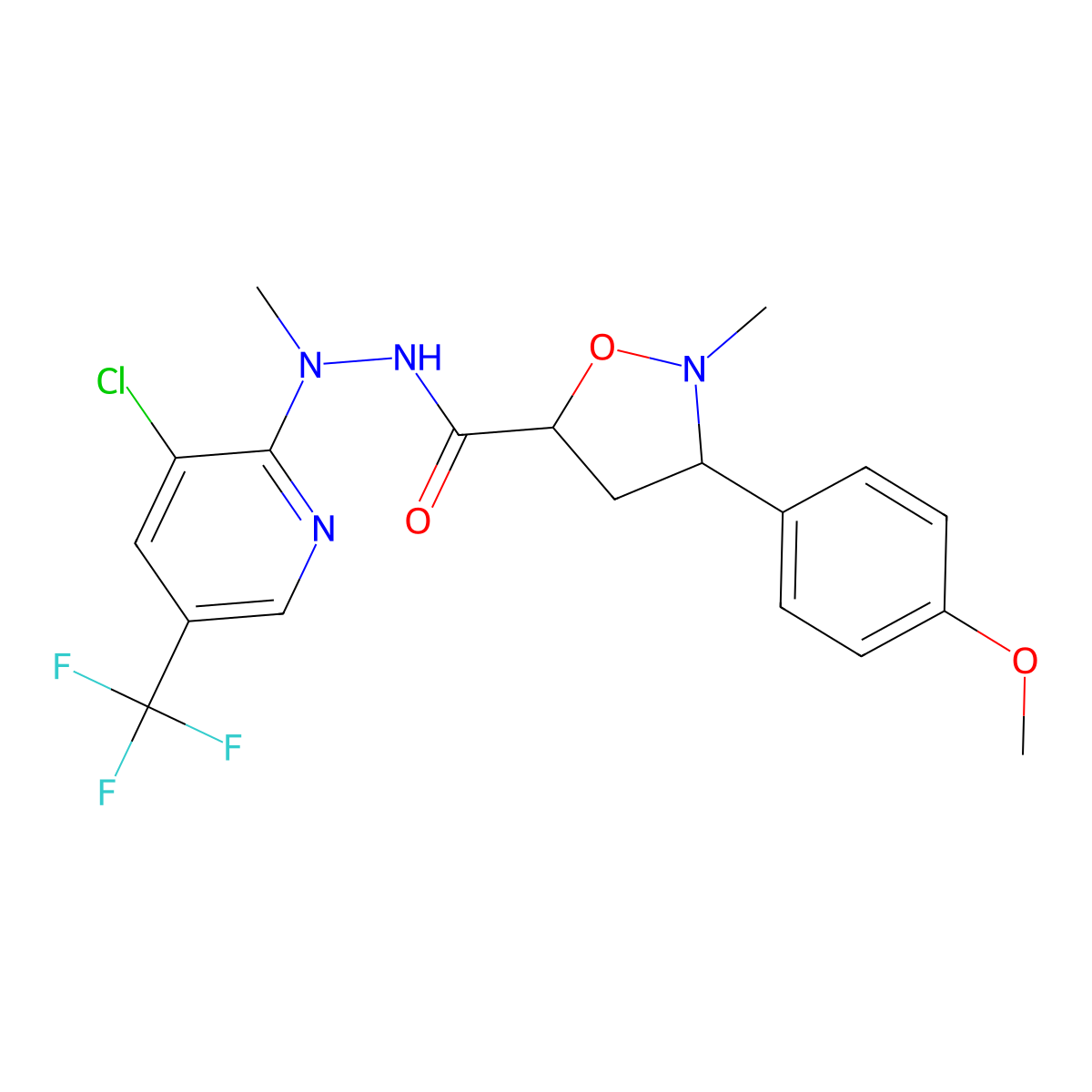 N'-[3-chloro-5-(trifluoromethyl)pyridin-2-yl]-3-(4-methoxyphenyl)-N',2-dimethyl-1,2-oxazolidine-5-carbohydrazide molecular structure, CAS 338774-93-9