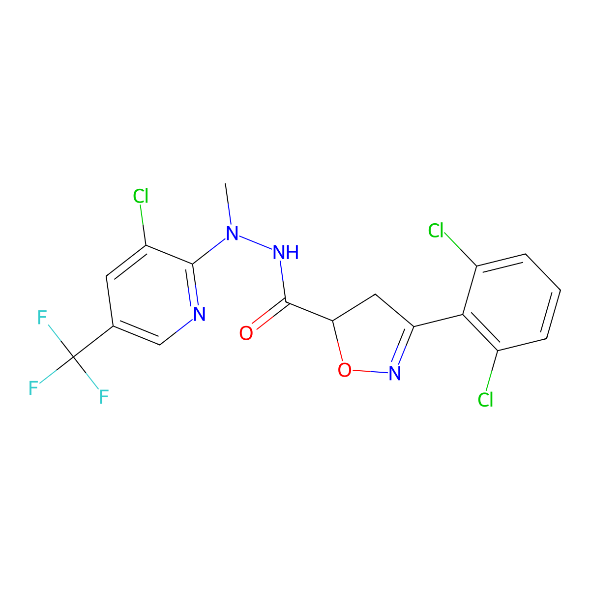 N'-[3-chloro-5-(trifluoromethyl)pyridin-2-yl]-3-(2,6-dichlorophenyl)-N'-methyl-4,5-dihydro-1,2-oxazole-5-carbohydrazide molecular structure, CAS 338774-96-2