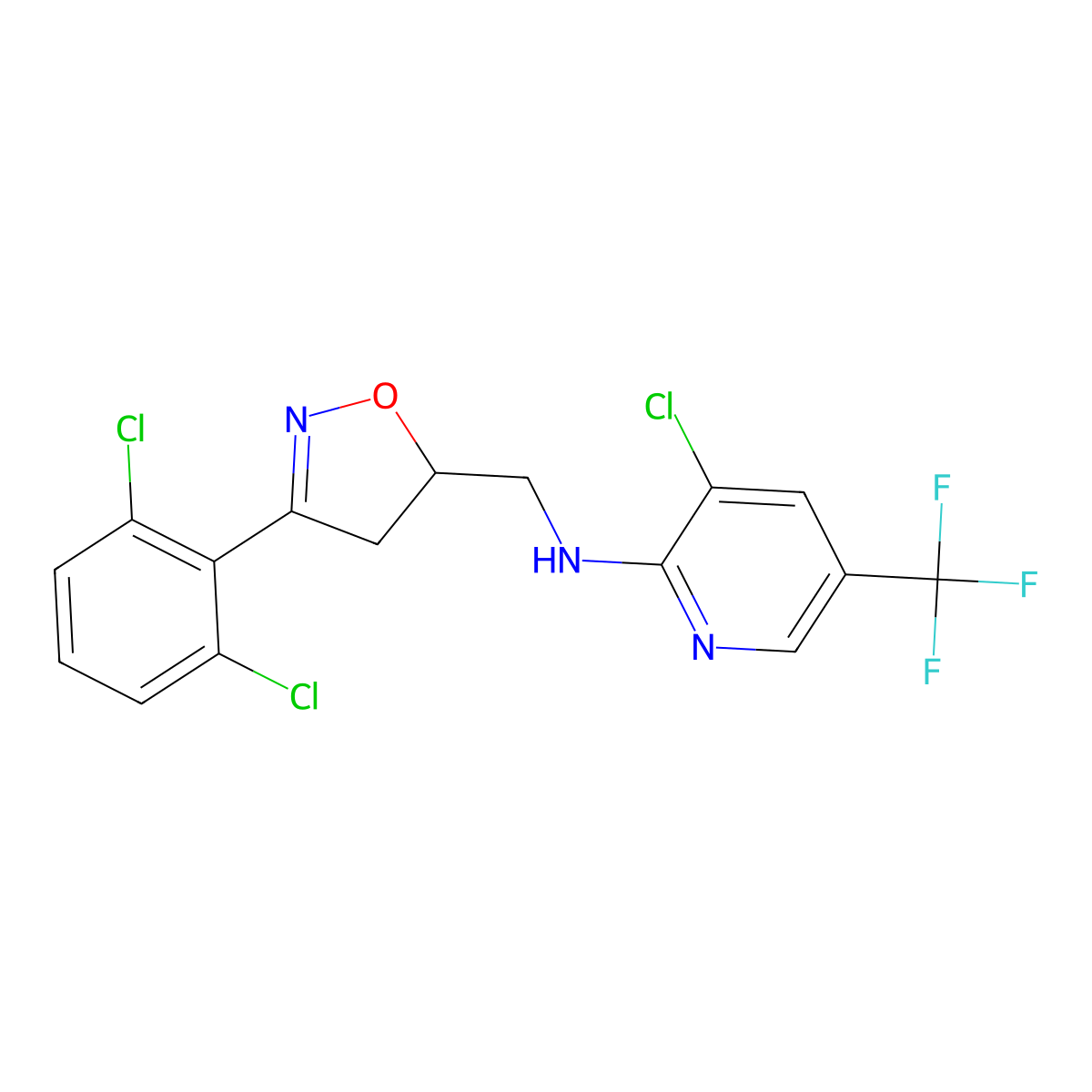 3-Chloro-N-((3-(2,6-dichlorophenyl)-4,5-dihydro-5-isoxazolyl)methyl)-5-(trifluoromethyl)-2-pyridinamine molecular structure, CAS 338774-99-5