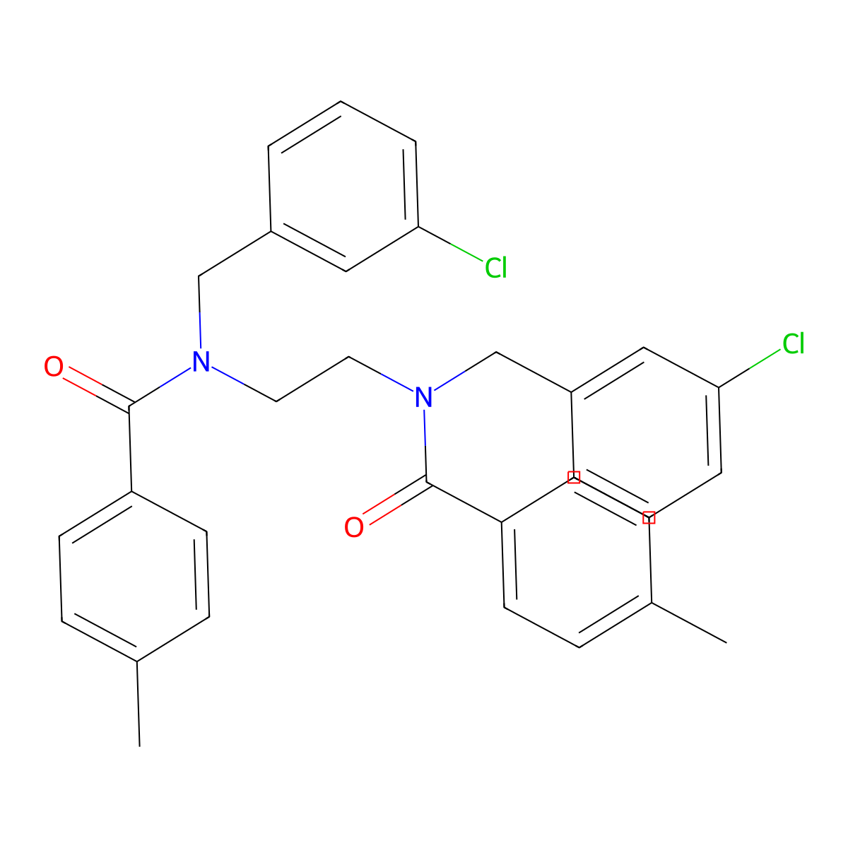 N-(3-Chlorobenzyl)-N-(2-((3-chlorobenzyl)(4-methylbenzoyl)amino)ethyl)-4-methylbenzenecarboxamide molecular structure, CAS 338775-04-5