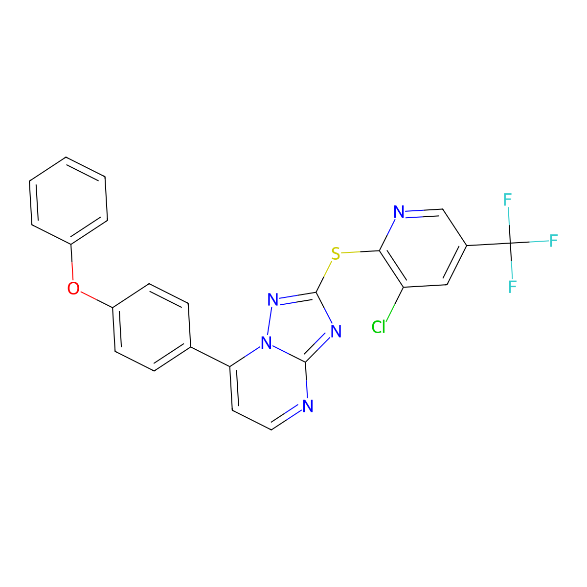 2-[3-Chloro-5-(trifluoromethyl)pyridin-2-yl]sulfanyl-7-(4-phenoxyphenyl)-[1,2,4]triazolo[1,5-a]pyrimidine molecular structure, CAS 338775-13-6