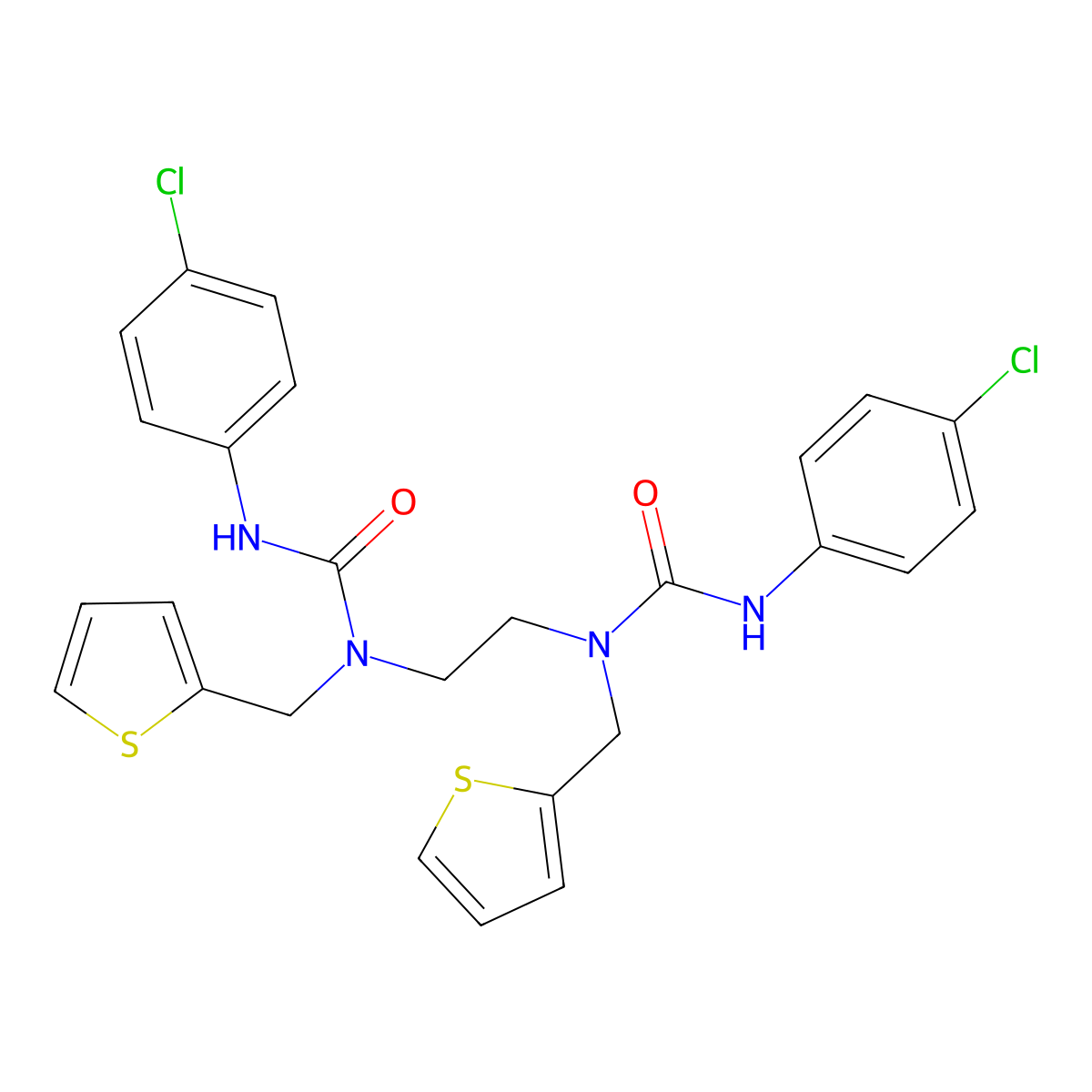 N-{2-[[(4-chloroanilino)carbonyl](2-thienylmethyl)amino]ethyl}-N'-(4-chlorophenyl)-N-(2-thienylmethyl)urea molecular structure, CAS 338775-14-7