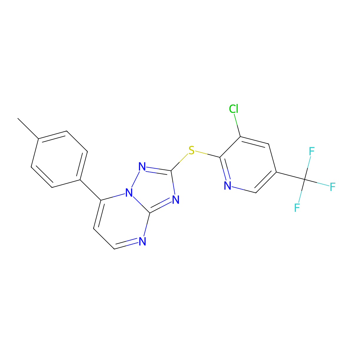 2-((3-Chloro-5-(trifluoromethyl)-2-pyridinyl)sulfanyl)-7-(4-methylphenyl)(1,2,4)triazolo[1,5-a]pyrimidine molecular structure, CAS 338775-16-9