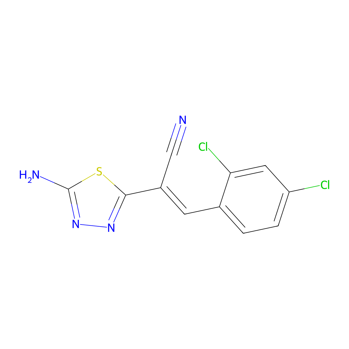 (E)-2-(5-amino-1,3,4-thiadiazol-2-yl)-3-(2,4-dichlorophenyl)prop-2-enenitrile molecular structure, CAS 338775-21-6