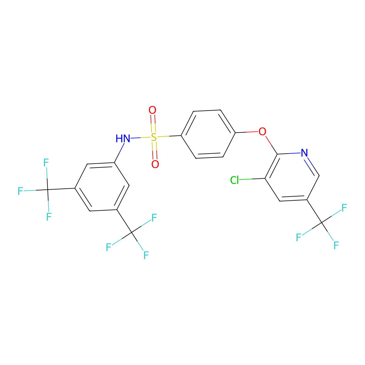 N-(3,5-Bis(trifluoromethyl)phenyl)-4-((3-chloro-5-(trifluoromethyl)-2-pyridinyl)oxy)benzenesulfonamide molecular structure, CAS 338775-43-2