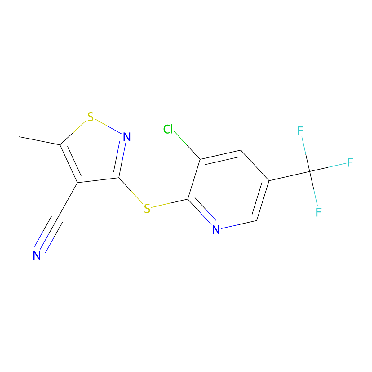 3-((3-Chloro-5-(trifluoromethyl)pyridin-2-yl)thio)-5-methylisothiazole-4-carbonitrile molecular structure, CAS 338775-63-6