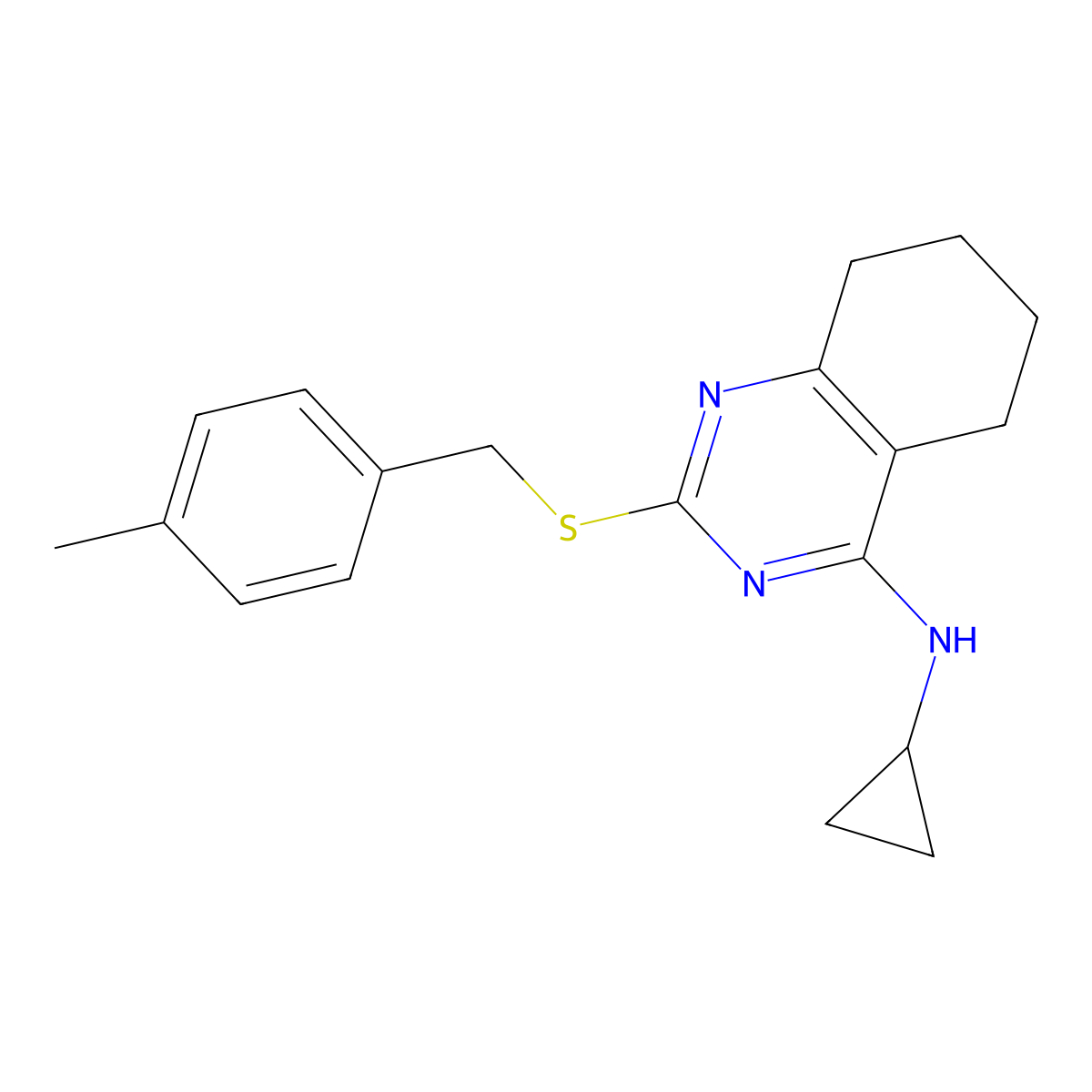 N-cyclopropyl-2-[(4-methylbenzyl)sulfanyl]-5,6,7,8-tetrahydro-4-quinazolinamine molecular structure, CAS 338776-83-3