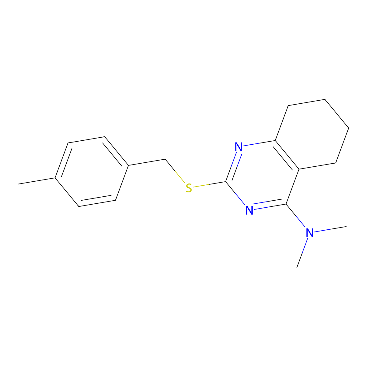 N,N-dimethyl-2-[(4-methylbenzyl)sulfanyl]-5,6,7,8-tetrahydro-4-quinazolinamine molecular structure, CAS 338776-87-7