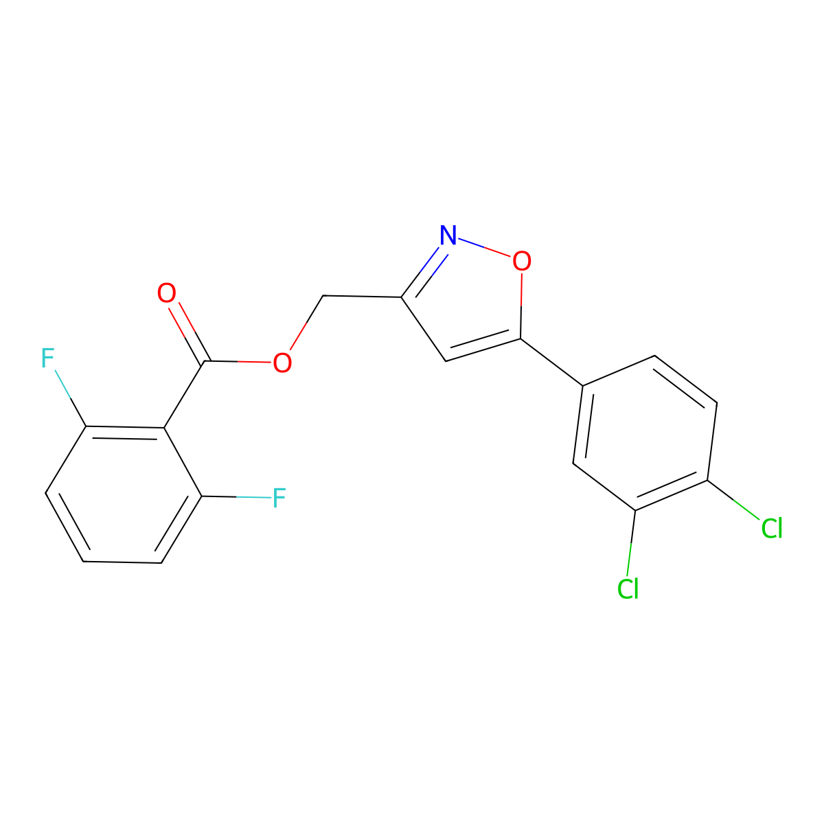 [5-(3,4-Dichlorophenyl)-3-isoxazolyl]methyl 2,6-difluorobenzenecarboxylate molecular structure, CAS 338777-05-2