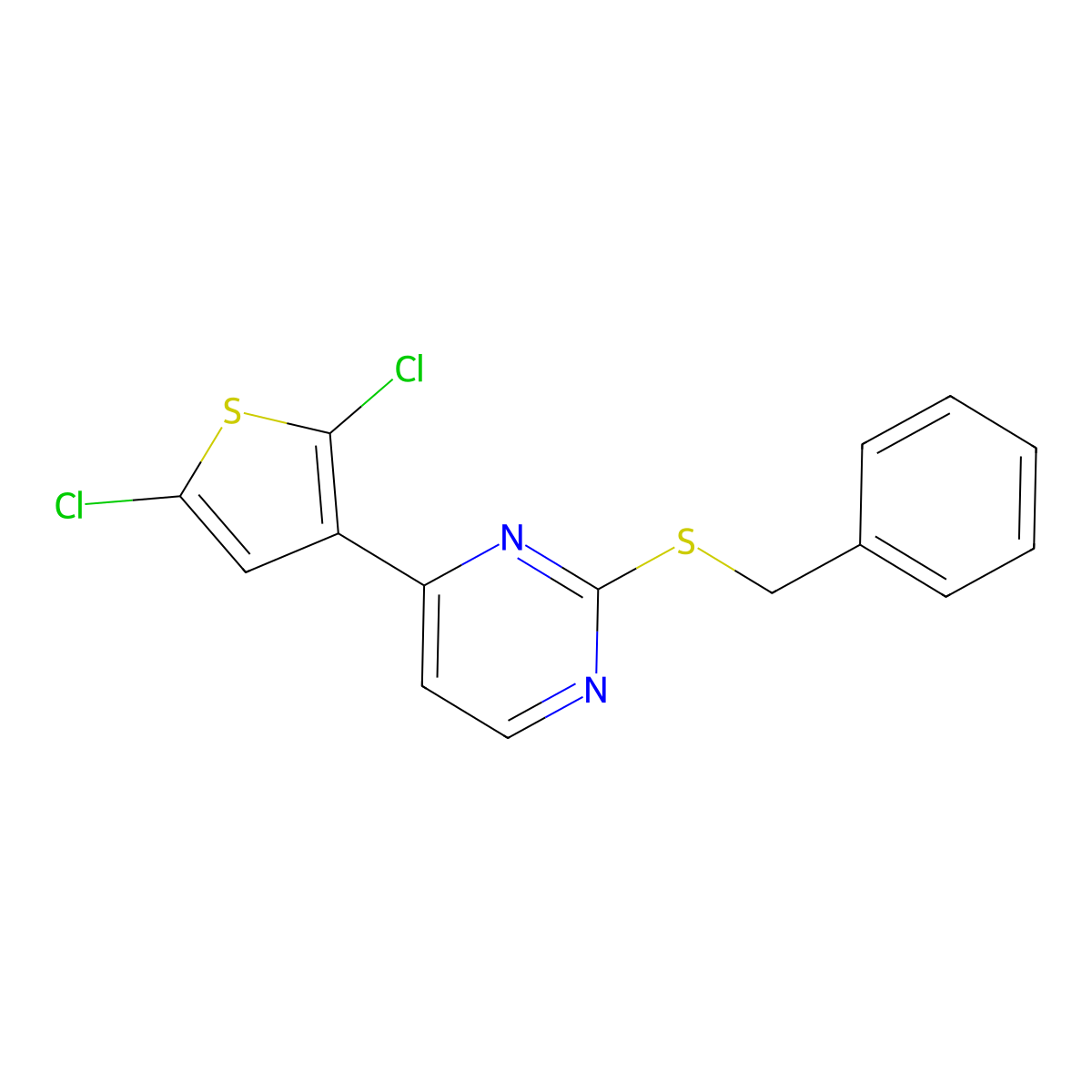 2-Benzylsulfanyl-4-(2,5-dichlorothiophen-3-yl)pyrimidine molecular structure, CAS 338777-10-9