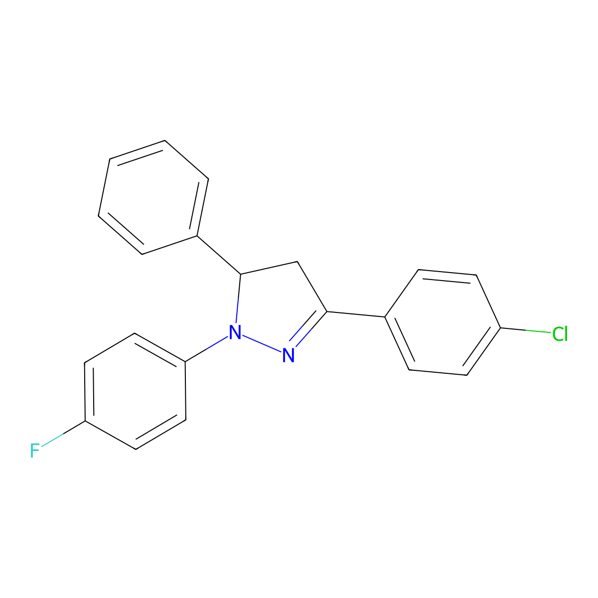 3-(4-chlorophenyl)-1-(4-fluorophenyl)-5-phenyl-4,5-dihydro-1H-pyrazole molecular structure, CAS 338777-18-7