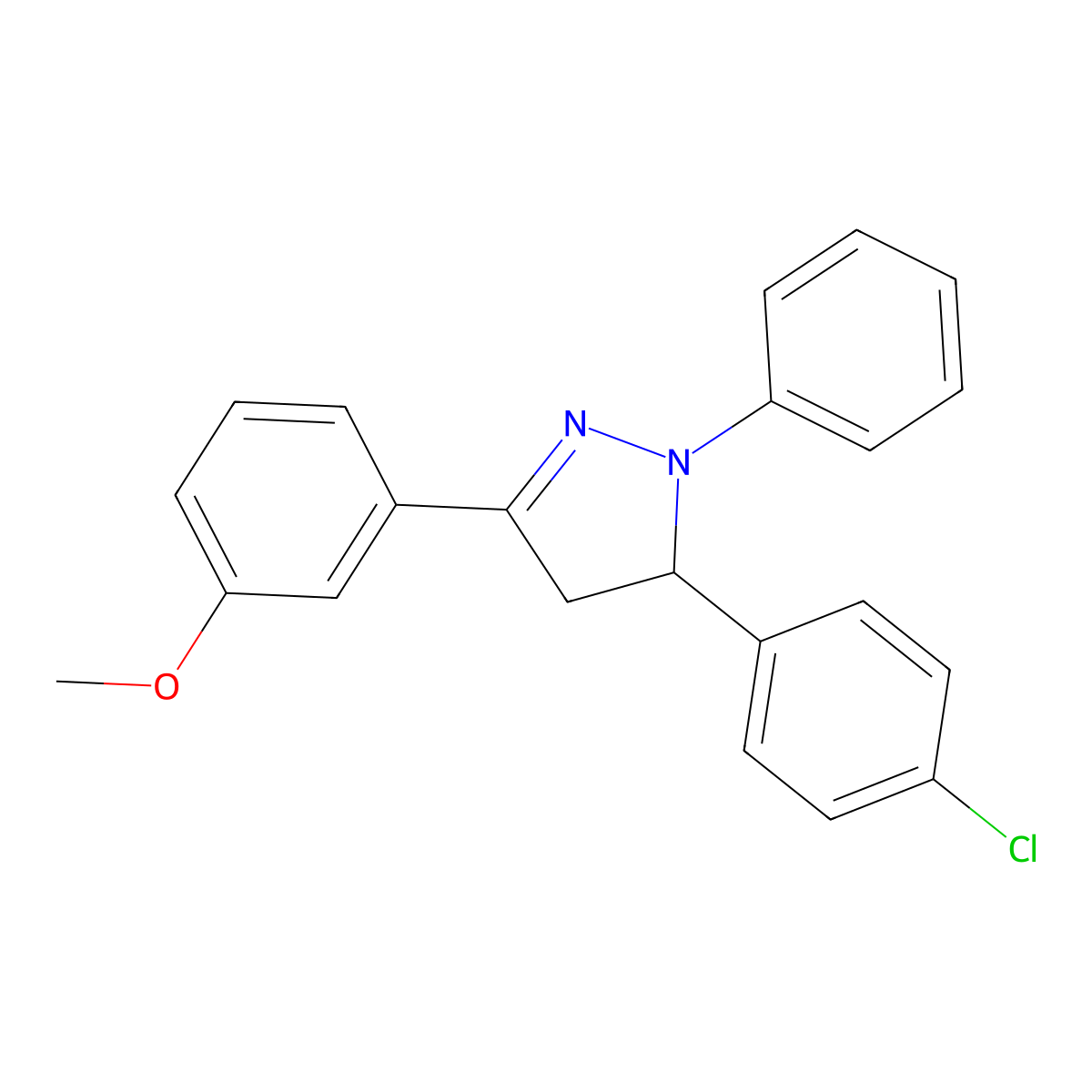 5-(4-chlorophenyl)-3-(3-methoxyphenyl)-1-phenyl-4,5-dihydro-1H-pyrazole molecular structure, CAS 338777-20-1