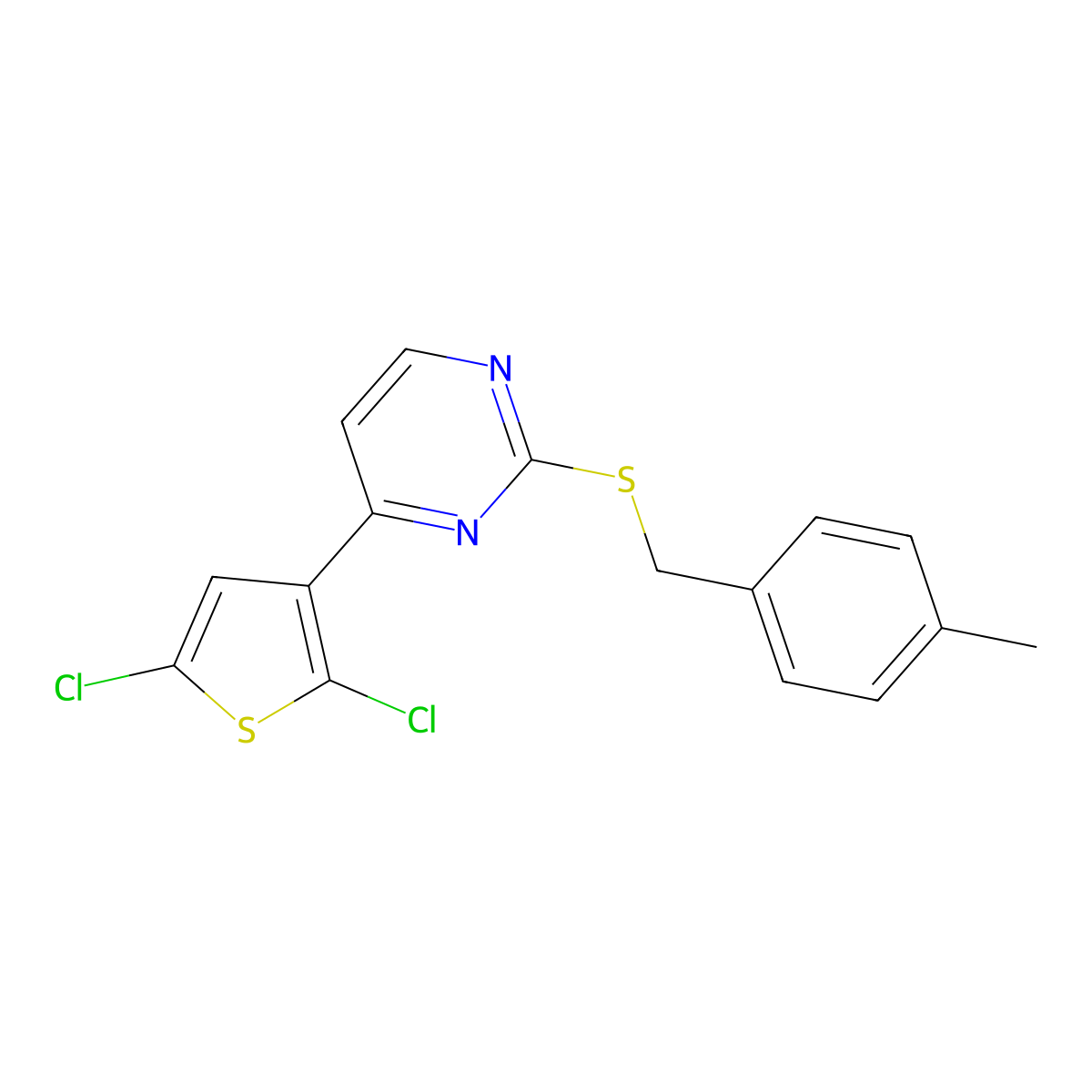 4-(2,5-Dichloro-3-thienyl)-2-pyrimidinyl 4-methylbenzyl sulfide molecular structure, CAS 338777-23-4