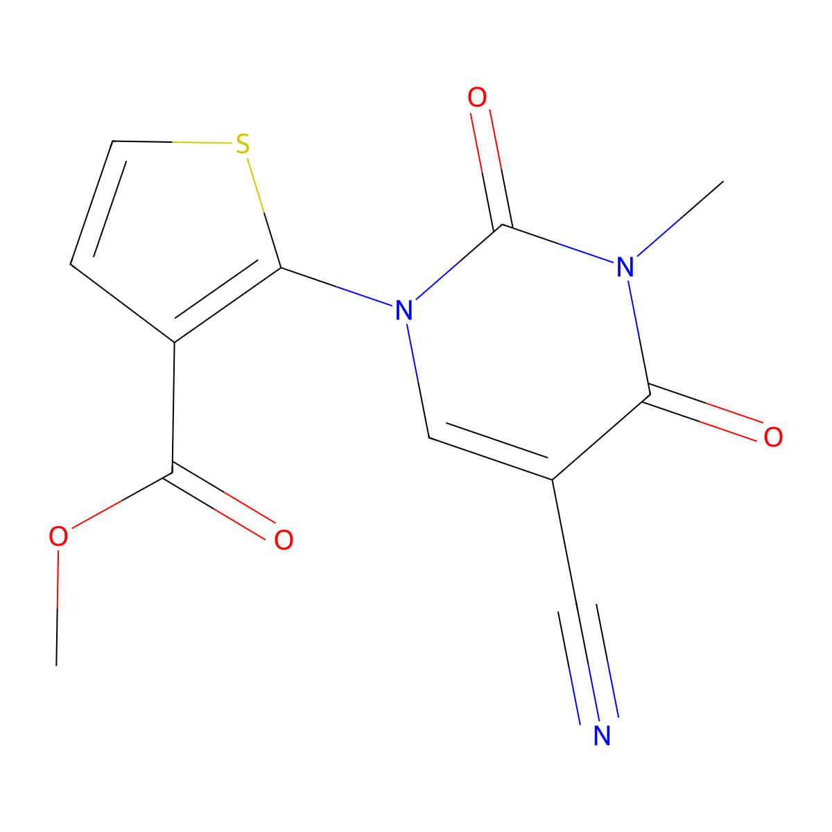 methyl 2-[5-cyano-3-methyl-2,4-dioxo-3,4-dihydro-1(2H)-pyrimidinyl]-3-thiophenecarboxylate molecular structure, CAS 338777-34-7