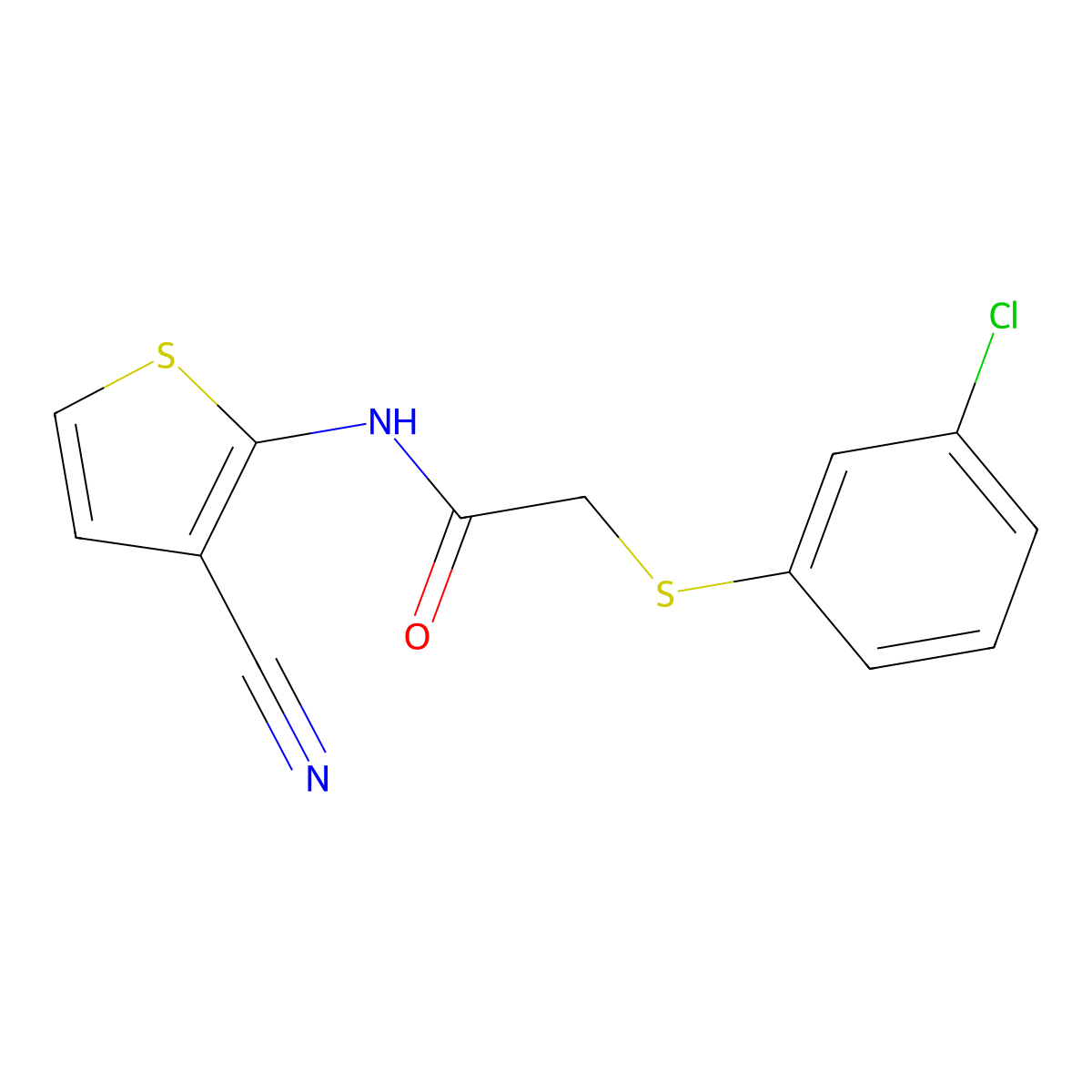 2-(3-chlorophenyl)sulfanyl-N-(3-cyanothiophen-2-yl)acetamide molecular structure, CAS 338777-38-1