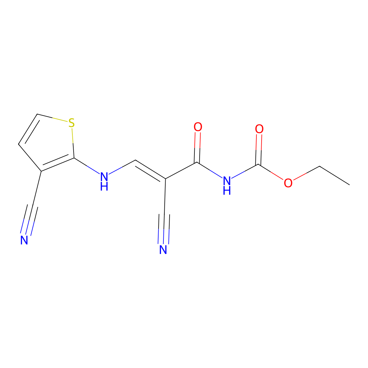 ethyl N-{(E)-2-cyano-3-[(3-cyano-2-thienyl)amino]-2-propenoyl}carbamate molecular structure, CAS 338777-39-2