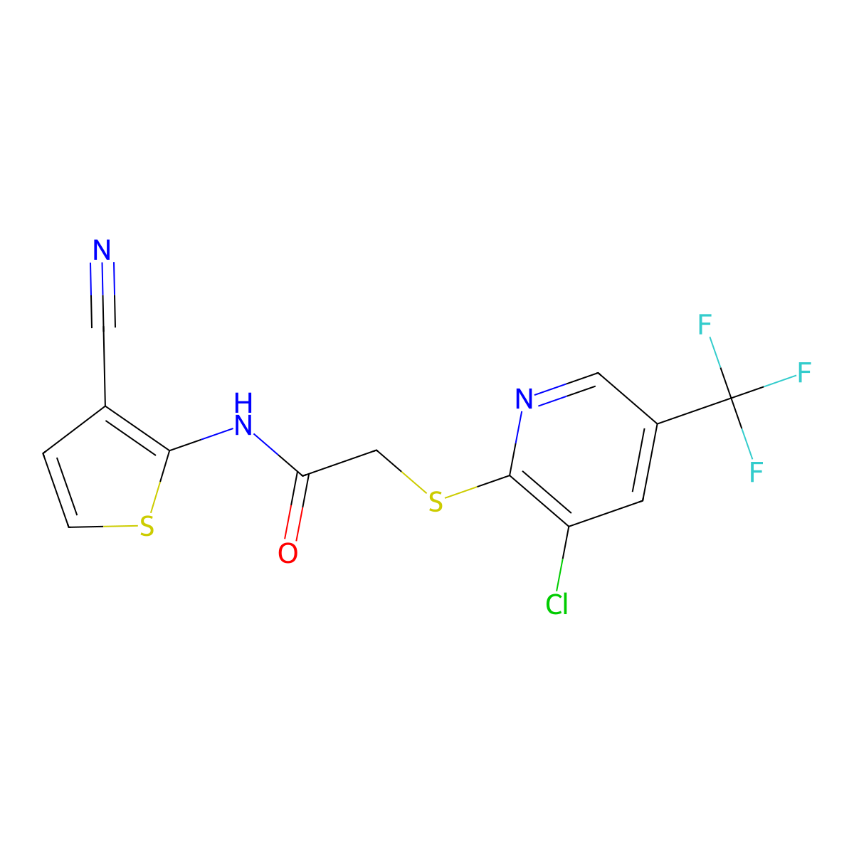 2-{[3-chloro-5-(trifluoromethyl)-2-pyridinyl]sulfanyl}-N-(3-cyano-2-thienyl)acetamide molecular structure, CAS 338777-50-7