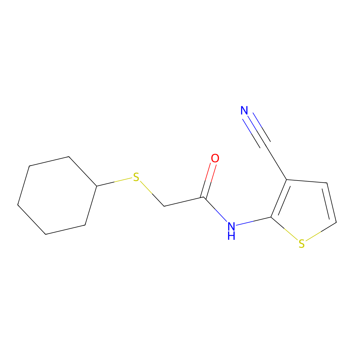 N-(3-cyano-2-thienyl)-2-(cyclohexylsulfanyl)acetamide molecular structure, CAS 338777-51-8