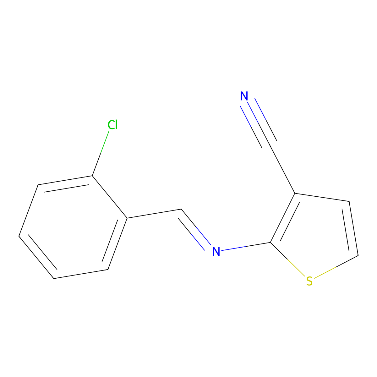 2-{[(E)-(2-chlorophenyl)methylidene]amino}-3-thiophenecarbonitrile molecular structure, CAS 338777-52-9