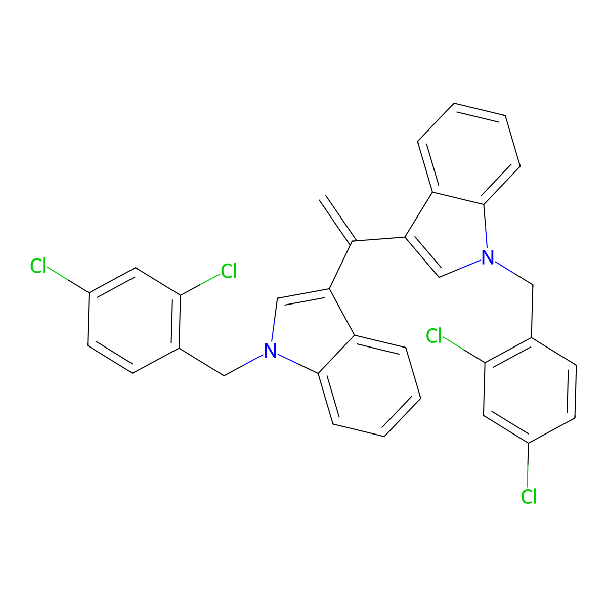 1-[(2,4-Dichlorophenyl)methyl]-3-[1-[1-[(2,4-dichlorophenyl)methyl]indol-3-yl]ethenyl]indole molecular structure, CAS 338777-63-2